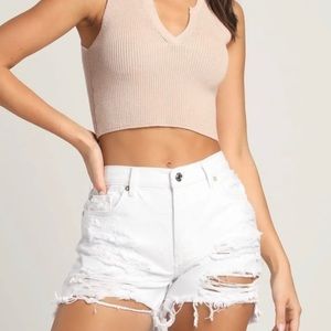 Free People Maggie Optic White Distressed Denim Cut-Off Shorts Sz 25 NWT